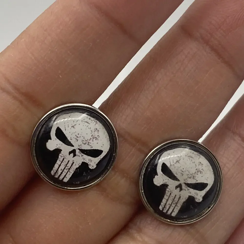Marvel Comics THE PUNISHER Silvertone / Black Cuff Link Cufflinks Gothic Skull